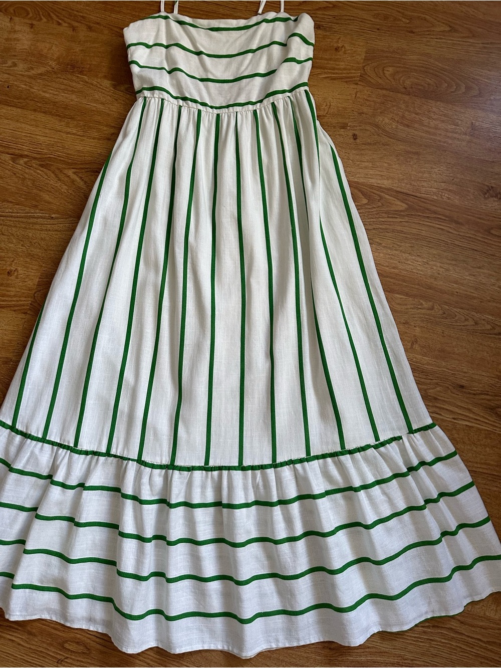 By the River White Green Stripe Maxi Dress M Open Back - Picture 13 of 14